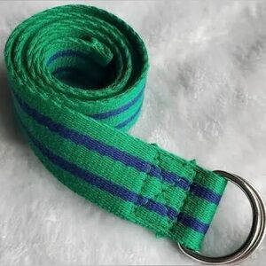 Ralph Lauren Green and Blue Striped Fabric Belt with Navy Label